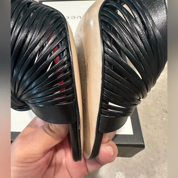 Gucci Nappa Crawford Strap Sandal Heels in Black Size 37.5